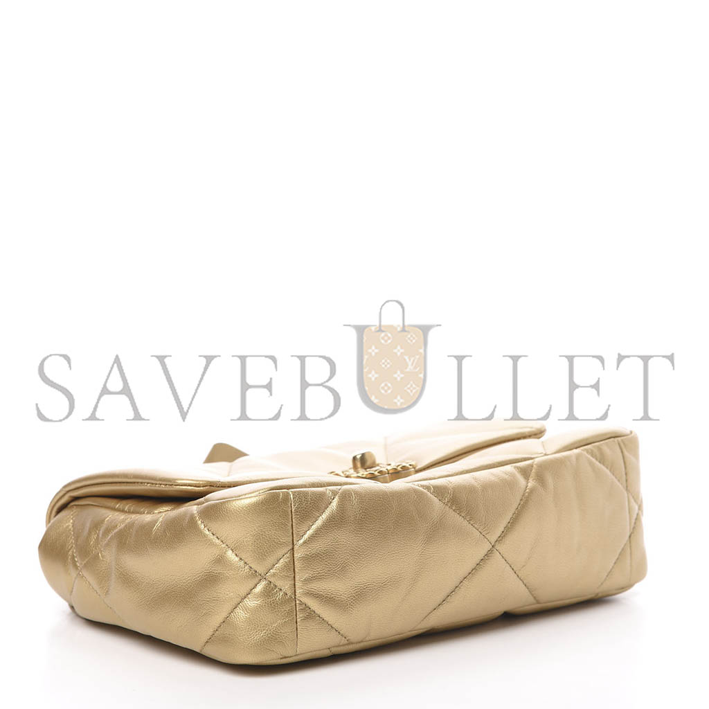 Ch*el 19 flap metallic goatskin quilted medium gold as0060 (26*16*9cm)